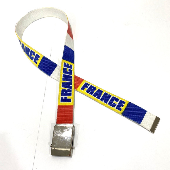 FRANCE woven canvas casual belt unisex style silver slide buckle red blue yellow - Picture 4 of 6